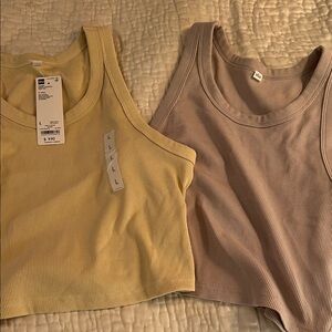 2 GU ribbed tanks- Yellow and Beige